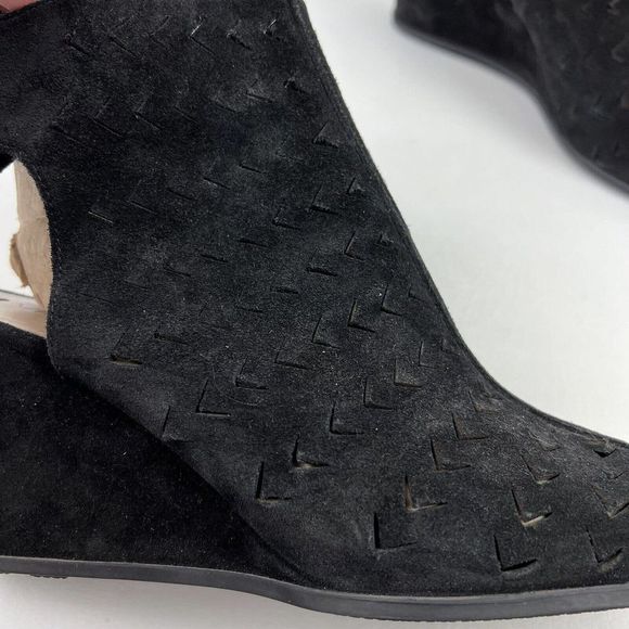 Via Spiga Wedges Womens 8.5 Black Leather Laser Cut Shoes - Picture 4 of 11